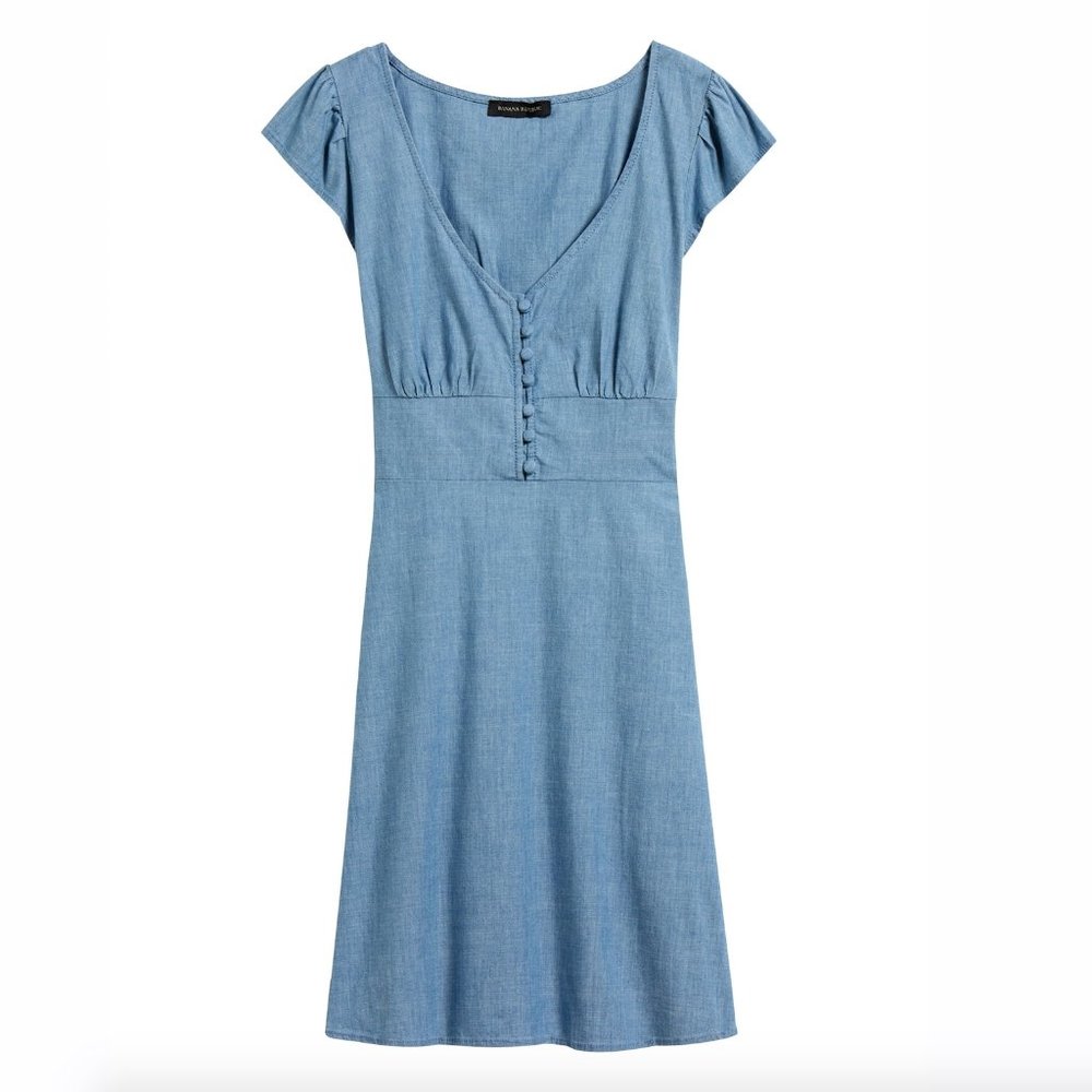 Chambray Blue Button-Front Mini Dress